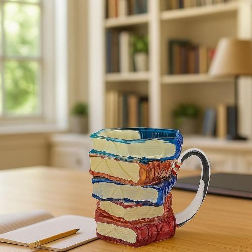 Painted Book Mug, 11 Oz Novelty 3D Painted Coffee Mug, Tea Cup Full of Book Fragrance, Suitable Gift for Bookworm Readers, Writers, Librarians and Other Women(Multicolor A)