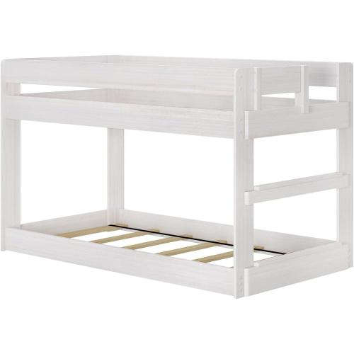 2BOXS Max & Lily Modern Farmhouse Low Bunk Bed, Twin-Over-Twin Bed Frame For Kids, White Wash