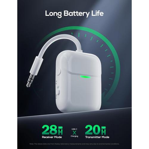 Nulaxy Air in-Flight Bluetooth Wireless Audio Transmitter Receiver for up to 2 AirPods & Wireless Headphones, Bluetooth Adapter for All 3.5mm Jacks on Airplanes, Gym Equipment, TVs & Gaming Consoles