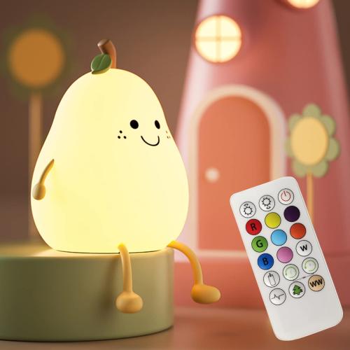Cute Pear Night Light for Kids, Silicone Fruit Pear Cute Lamp with Remote, Adjustable Brightness NightLight for Bedroom, Rechargeable Soft NightLight for Home Decoration,Valentines Day Gifts for Her