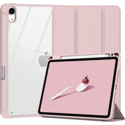 Case for iPad Air 11 inch M3/M2 (2025/2024), iPad Air 5th / 4th Generation (2022/2020) 10.9 inch, Protetive Case with Pencil Holder, Stand Clear Back Cover, Auto Sleep/Wake, Cute Pink