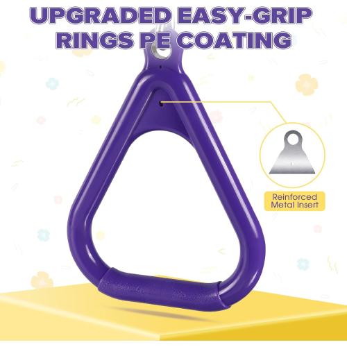 LadyRosian 17 Trapeze Bar Swing Set Gym Rings 47 Heavy Duty Chain Swing Set Accessories with Locking Carabiners Plastic Coated Chains Monkey Bars for Backyard, Playroom (Purple)