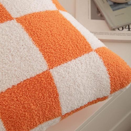 NIDITW Set of 2 Orange Checkered Pillow Covers 18x18 Inches Ultra Soft Microfiber Both Sided Gingham Pattern Invisible Zipper for Sofa Couch Bed Decor (Orange)