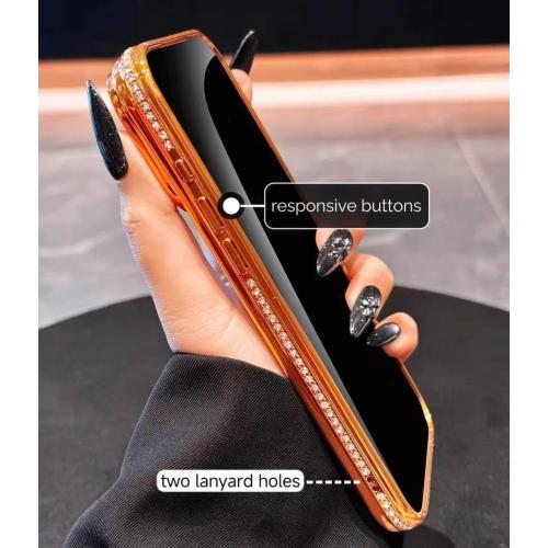 for iPhone 17 Pro Max Case Clear Glitter, Orange, Cute Luxury 3D Sparkly Bling Diamond Rhinestone Camera Lens Protector Soft Plating TPU Bumper Transparent Women Girls Phone Case for iPhone 17 Pro Max