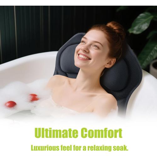 Full Body Bath Pillow for Tub - Extra Long & Thick Tub Pillow with Head, Back & Lumbar Support, 168 Non-Slip Suction Cups, Soft 5D Mesh Spa Cushion, Fits All Tubs-Gift for Soaking(Gray)