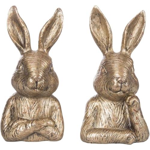 Transpac Textured Gold Tone Pensive Bunny Rabbit 6 x 3 Resin Decorative Home or Office Bookends Set