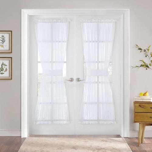 PONY DANCE Side Door Window Curtain for Front Door, French Drape for Small Window Sidelight, White Voile Sheer Rod Pocket Kitchen Curtain with Tieback, 1 Panel, White, 60W X 72L