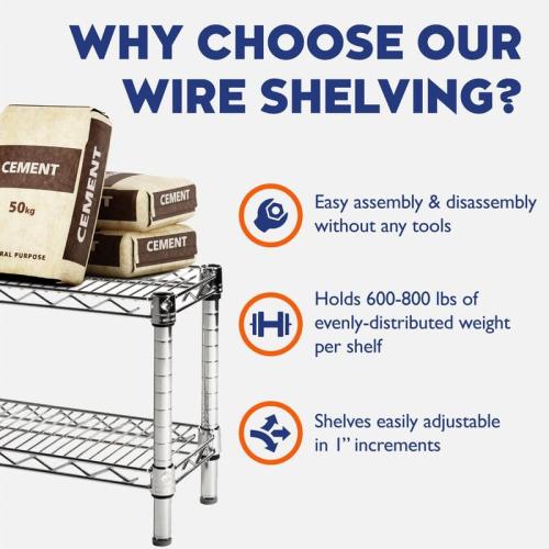 Shelving Inc. 12 d x 24 w Chrome Wire Shelving with 2 Tier Shelves, Weight Capacity 800lbs Per Shelf