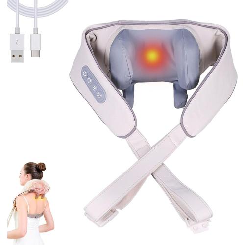 wfofmo Spark Imagine Neck Massager, 2025 New Noxa Neck and Shoulder Massager, Cordless Necks Massager with Heat, Portable Rechargeable Shiatsu Massage Device for Back, Neck & Shoulders (Beige)