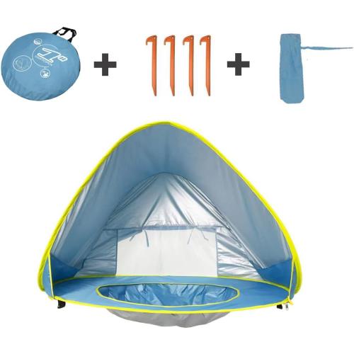 Baby Beach Tent with Pool, Pop Up Sun Shelter for Infant Toddlers, Portable UV Protection Shade with Carry Bag for Outdoor Travel, Camping