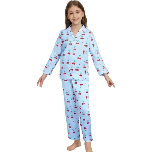 Girls Silk Satin Pyjamas Set Short Sleeve Button-Down Kids PJs Breathable Soft Nightwear Children Sleepwear Age 5-14