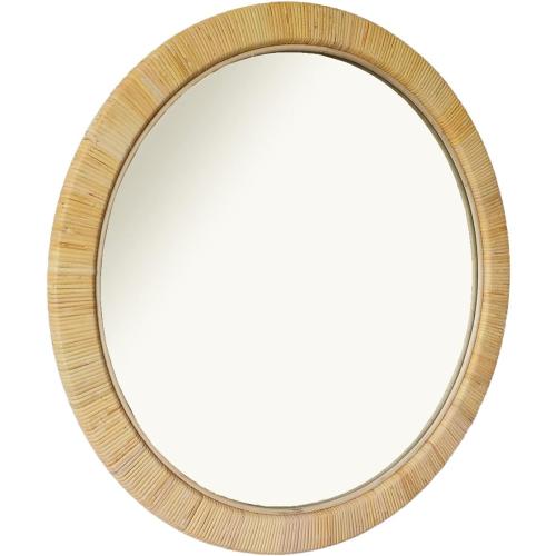 Natural Rattan Skin Wrapped Large Round Mirror - 36 inch, Nautical, Coastal, Natural Style