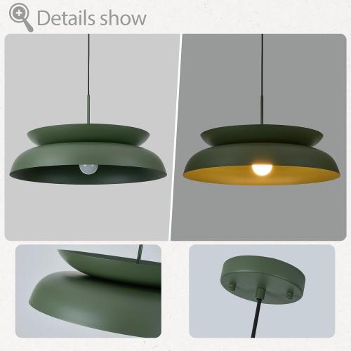 TeHenoo Mid Century Chandeliers, 25.5 inch, 2-Tiered Lampshade,Large Pendant Lighting,for Dining Room,Living Room,Olive Green