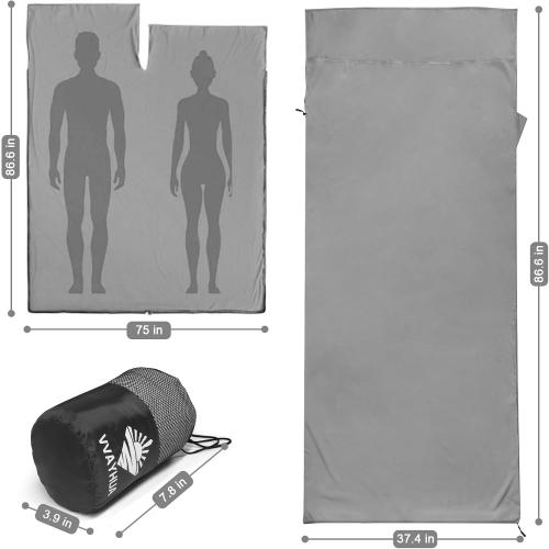 Sleeping Bag Liner, Self Tan Sleep Sack, Adult Sleep Sack, Two-Way-Zipper Expose Feet Separately, Portable Single Camping Travel Sheets for Hotel,Hostels,Business Trips