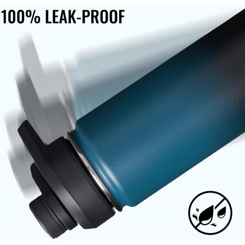 24 oz Insulated Water Bottle with Handle, 304 Stainless Steel Water Bottles with Wide Mouth, Double Wall Vacuum Sports Water Bottle, BPA Free, Keep Cold and Hot, Blue&Black