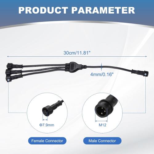 MECCANIXITY 3-Core 3 Pin Y Splitter Connector, 30cm 22AWG IP65 Y Shape 1 Male to 3 Female Extension Cable for LED Lighting