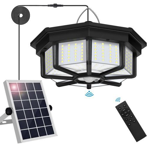 Solar Shed Light Indoor Outdoor, Aqonsie 288LED Solar Powered Motion Sensor Pendant Light Daytime Available, Solar Indoor Lights with 5 Lighting Modes & Remote for Shed Gazebo Barn Garage Home