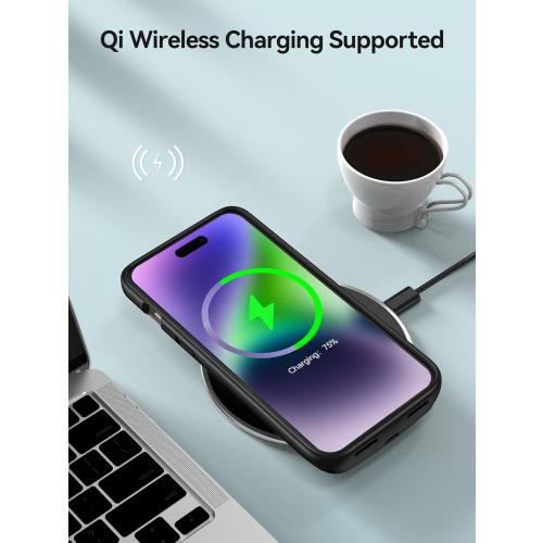 NEWDERY 10000mAh Battery Case for iPhone 14/14 Pro/13/13 Pro 6.1, Qi Wireless Charging & Wired Headset & Sync-Data Supported, Portable Protective Charger Cover (NOT for iPhone 14/13 Pro Max)