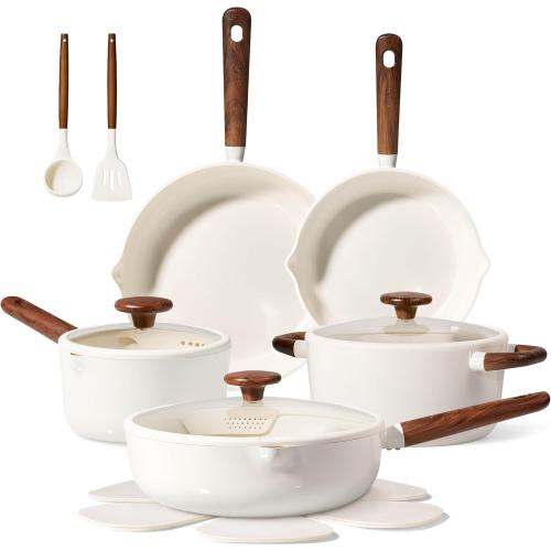 CAROTE Ceramic Cookware Sets, Pots and Pans Set Non stick, Non Toxic Healthy Induction Cookware, 14 Pcs Nonstick Kitchen Pots and Pans Set, PFAS PTFE Free, Dishwasher Safe
