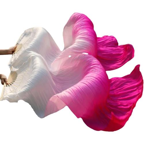 Color White, Pink and red 1 Pair(Left Right) Belly Dance Fan Artificial Silk Bamboo Fans,Colorful Dancing Fabric Fans,Long Folding Imitated Silk Fans,for Dancing Show Arts,Length 180cm Width 90cm.
