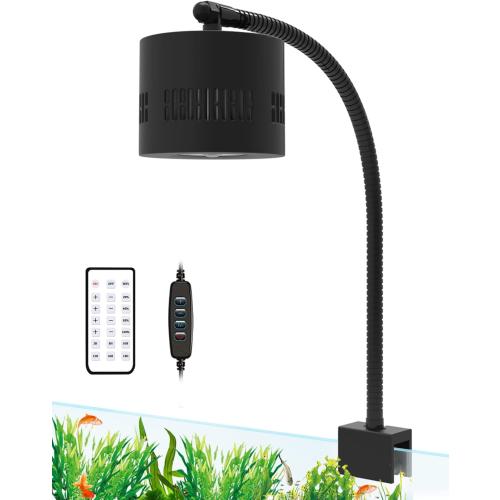 Lominie Aquarium LED Light 10 Gallon Fish Tank Light Timer Clip on Aquarium Lamp Full Spectrum 80W 6500k for Freshwater Refugium Cube Tank with Gooseneck