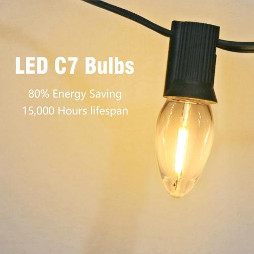 25 Pack LED Night Light Bulbs, C7 Shatterproof Replacement Led Light Bulb for String Light, E12 Base Salt Lamp Bulbs, 0.6W Equivalent to 7W, Warm White 2200K, 50LM