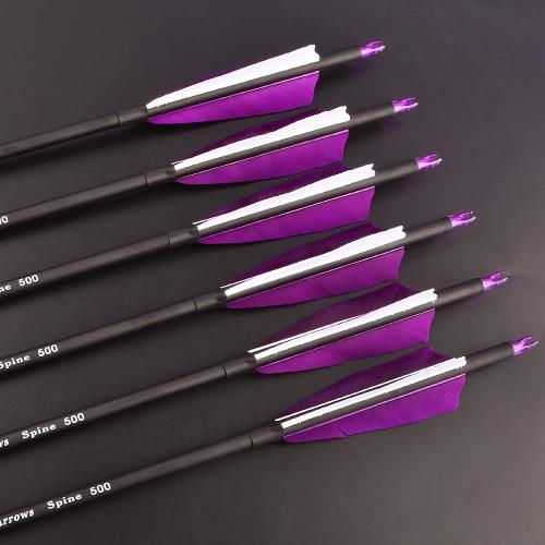 30 Inch Archery Carbon Arrows Hunting Arrows with 4” Turkey Feather Target Practice Arrows Spine 500 for Compound & Recurve &Traditional Bow 6/12pcs