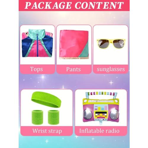 Mens Womens Retro 80s Pink And Blue Tracksuit With Accessory Unisex Top Bottom Costume Party