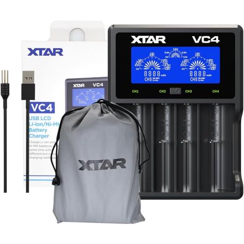 XTAR VC4 Universal Battery Charger - LCD Display, 4 Slots for 18650 Batteries