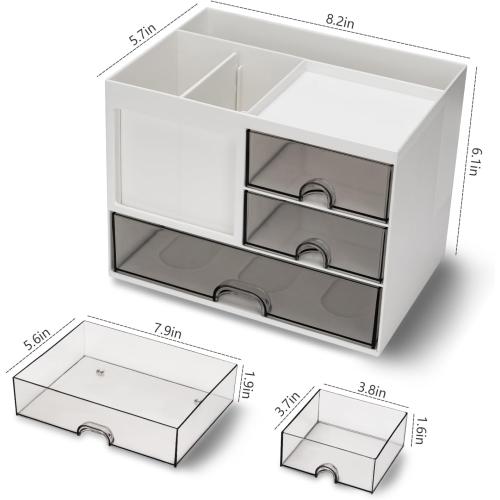 Desk Organizer with 3 Drawer, Multi-Functional Pencil Pen Holder for Desk, Desk Organizers and Storage with 8 Compartments, Desktop Organizer for Office Home Art Supplies (White)