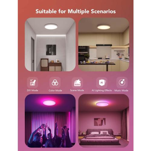 Govee Smart Ceiling Light, RGBIC LED Ceiling Light Fixture, 2400LM Flush Mount Light Fixture, DIY Colors, Works with Matter Alexa, 2700K-6500K Lights for Bedroom, Living Room,12 Inch, 1 Pack (White)