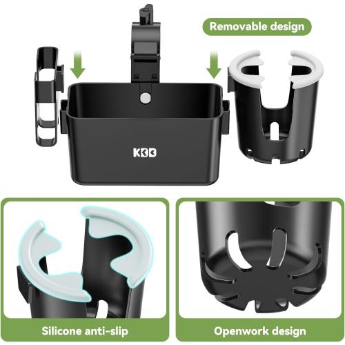 KDD Stroller Cup Holder with Snack Tray, 3-in-1 Universal Stroller Tray with Phone Holder, Removable Drink Holder, 360 Rotation Tray Attachment for Uppababy, Nuna, Wheelchair, Bike, Walker, Scooter