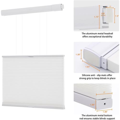 Persilux No Tools No Drill Light Filtering Cellular Shades for Windows Cordless Top Down Bottom Up Honeycomb Blinds,Easy to Install Cellular Blinds for Indoor Windows, White, 31 W x 64 H