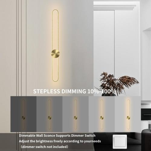 Modern Wall Sconce Dimmable 3000K/4000K/6000K LED Wall Light Fixture, Hardwired Wall Lamp for Living Room, Dining Room, Bedroom, Hallway, Lobby, Entryway (Brushed Gold, 22inch/H56cm)