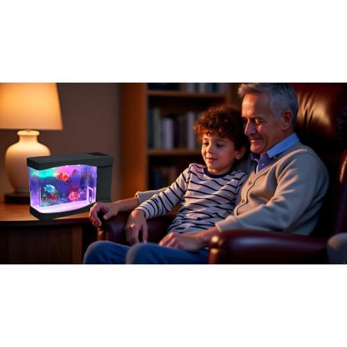 Lightahead® Artificial Mini Aquarium A Sensory Multi Colored LED Swimming Fish Tank with Bubbles
