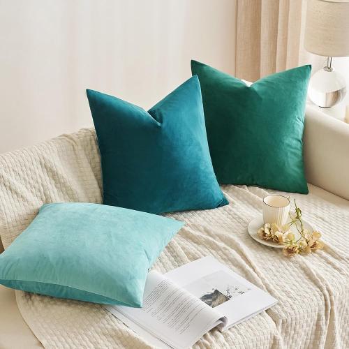 MIULEE Velvet Throw Pillow Covers 18x18 Inch, Pack of 2 - Teal, Super Soft Decorative Square Cushion Cases Modern Luxury Home Decor for Sofa, Couch, Bed, Chair with Invisible Zipper