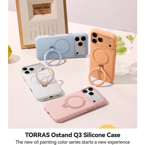 TORRAS Ostand Q3 Silicone for iPhone 17 Pro Max Case, Fit for MagSafe, 360 Spin Stand, Soft Liquid Silicone Cozy Grip, Camera Control, Protective Case for iPhone 17 Pro Max for Women Girl, Bliss Pink