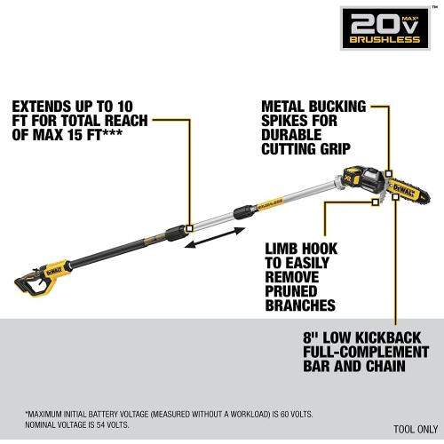 DEWALT 20V MAX* XR® Brushless Cordless Pole Saw (Tool Only-Battery & Charger not included) (DCPS620B)