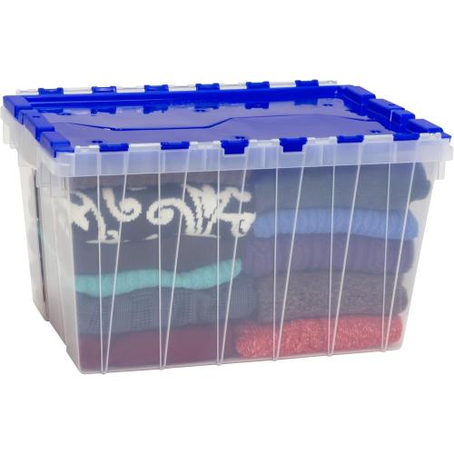 Storage Container, Nesting and Stackable Plastic Storage Box with Lid Attached, Clear Tote for Garages, Closets, and Moving,