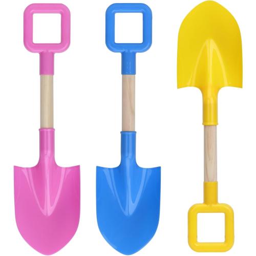 16 Jumbo Beach Sand Shovels Toys for Kids, Pink Gardening Tool Kits, Sturdy Long Wooden Spade for Sand Snow Digging, ABS Plastic Scoops Gift for Summer Winter Camping Backyard Planting (3PCS)