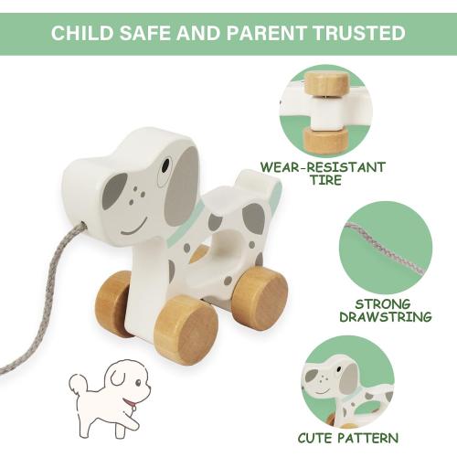 Baby Toys Car,Wooden Pull Along Toddler Toy, Developmental Toy for 1 Year Old Girl Boy Birthday Gift (Dog)