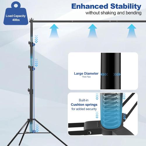 Size 10x10 Photo Video Studio 10 x 10ft Heavy Duty Backdrop Stand, Adjustable Photography Background Support System Kit with Shock-Proof Spring, Carrying Bag, 6 Clamps