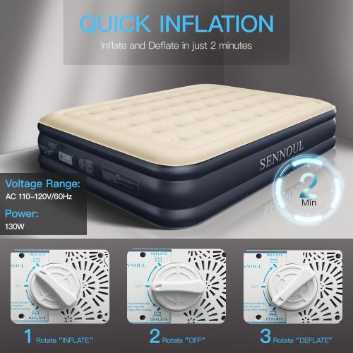 Air Mattress Queen with Built in Pump - Upgraded Blow Up Bed,2 Mins Quick Self Inflatable and Deflate, 18/650lbs Max, Strong Support, Flocked Top, Puncture Resistant, for Camping,Home,Guests