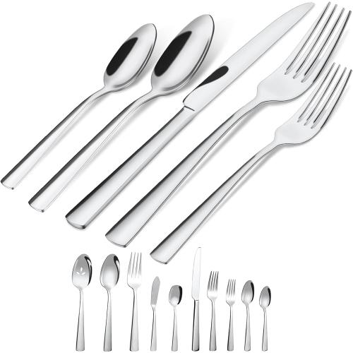 Set of 45-Piece Brightown Silverware Set Flatware Cutlery Set Service for 8, Durable Stainless Steel Tableware in Ergonomic Design Size and Weight, Kitchen Utensil Sets with Steak Knives, Rust-proof, Dishwasher Safe