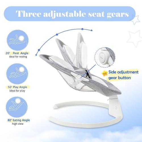 GREY AND WHITE Baby Swing for Infants & Toddlers, Electric Bouncer with Remote Control, 3 Seat Positions, 5 Speeds, 5-Point Harness, Grey
