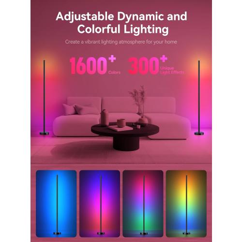 Smart RGBICW LED Corner Floor Lamp - 16 Million DIY Colors, 68  Scenes, Music Sync, App & Remote Control, Color-Changing Ambient Lighting for Living Rooms, Bedrooms, and Gaming Rooms