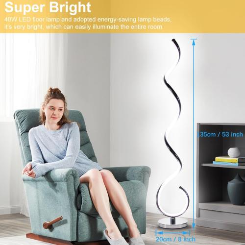 Modern Floor Lamps for Living Room, 40W Dimmable LED Spiral Floor Lamp with Remote, Adjustable Colors & Brightness Standing Lamp Reading Lamp Corner Floor Lamp for Bedroom, Office - Silver