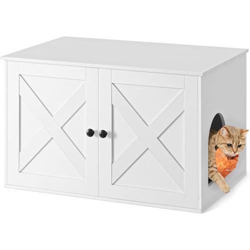 Feandrea Cat Litter Box Enclosure, Litter Box Furniture Hidden with Removable Divider, Indoor Cat House, End Table, 31.5 x 20.9 x 19.7 Inches, White UPCL002W01
