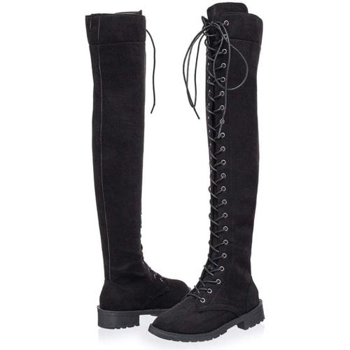 Size/11 YING LAN Women's Over The Knee Low Heel Lace Up Tall Boots