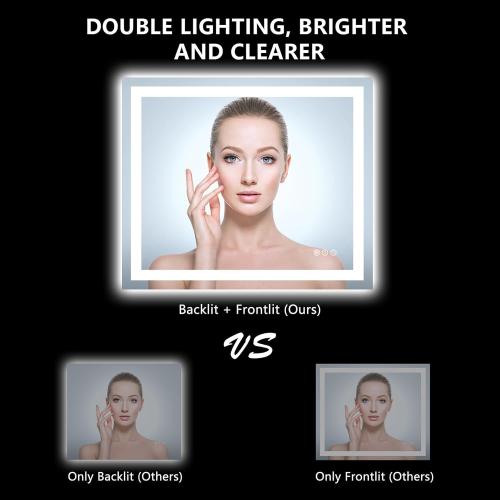 28x36 Inch LED Bathroom Mirror with Lights Front and Backlit Lighted Vanity Mirror for Bathroom Wall with 3 Colors Dimmable Anti-Fog Memory Shatter-Proof IP54 Waterproof Horizontal/Vertical